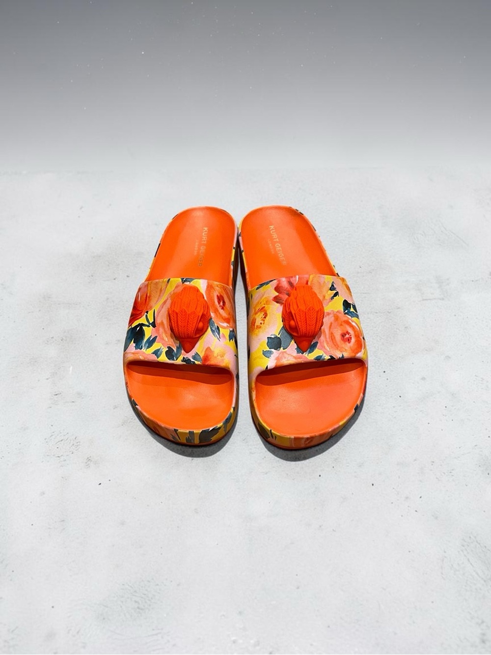Kurt Geiger Floral Orange Platform Slide Sandals Size 10